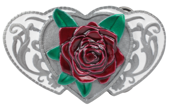 3 Hearts with Red Rose Belt Buckle