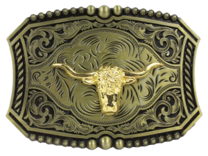 Bronze and Gold Bull Head Belt Buckle