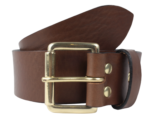 34mm Full Grain Real Leather Belt with Brass Colour Full Buckle