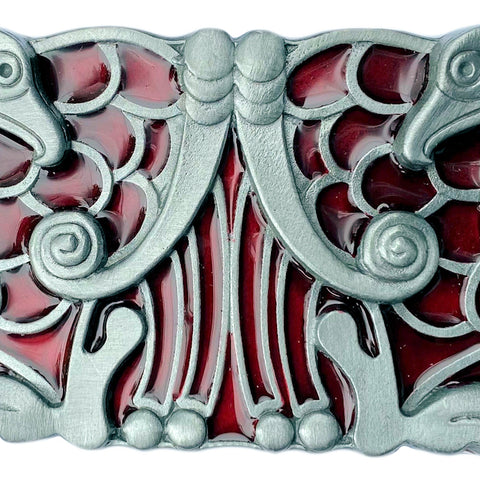 Celtic Birds Design Red Belt Buckle