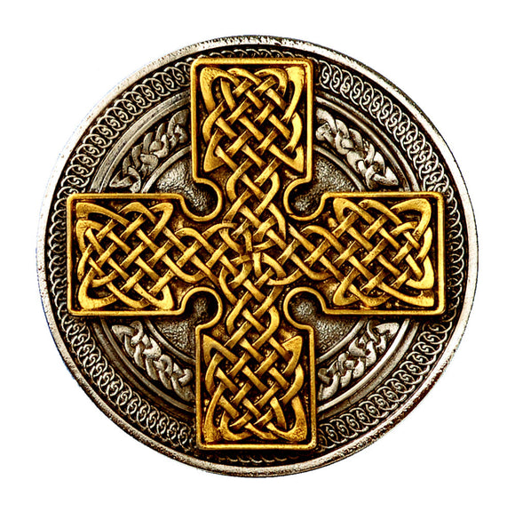 Celtic Cross in Circle Gold Silver Belt Buckle