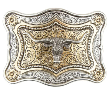Champion Trophy Steer Head Belt Buckle Gold and Silver Plated