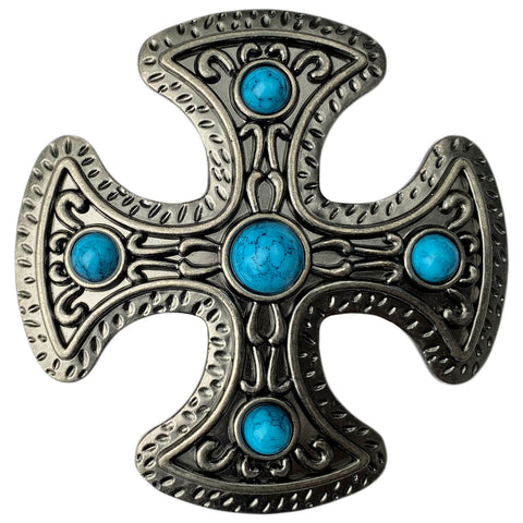 Cross Belt Buckle with Turquoise Stones