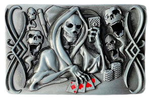 Death and Skulls Playing Cards Belt Buckle