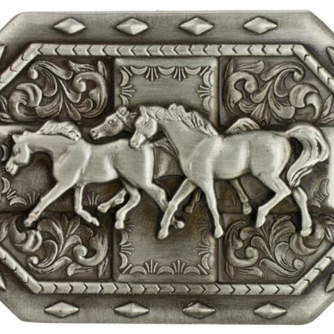 Double Running Horse Trophy Belt Buckle
