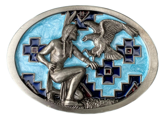 Western Antique Silver Engraved American Eagle Belt Buckle