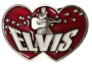 Elvis Double Heart Dark Red Belt Buckle