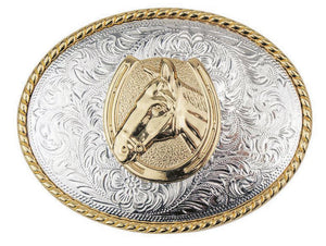 Equestrian Horse Horseshoe Trophy Belt Buckle