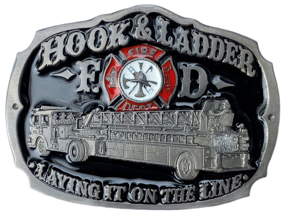 Firefighter Hook and Ladder Fire Engine Belt Buckle