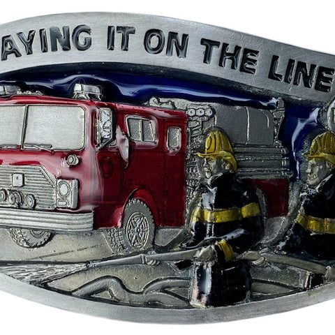 Firefighter Laying It on The Line Fire Engine Belt Buckle