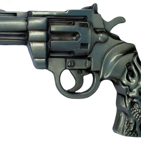 Flaming Skull Revolver Belt Buckle