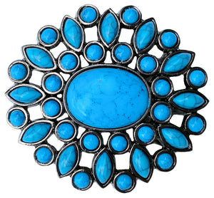 Flower Belt Buckle with Synthetic Turquoise Belt Buckle