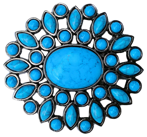 Flower Belt Buckle with Synthetic Turquoise Belt Buckle