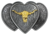 Gold Bulls Head on 3 Hearts Belt Buckle