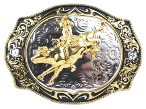 Gold and Black Bull Rider Belt Buckle