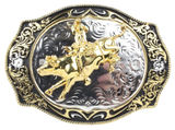Gold and Black Bull Rider Belt Buckle
