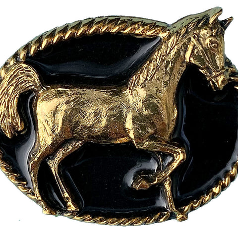 Horse Gold and Black Plated Bolo Tie