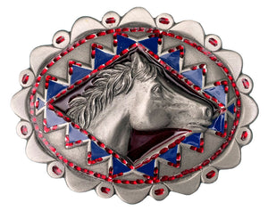 Horse Head Large Diamond Cut Belt Buckle