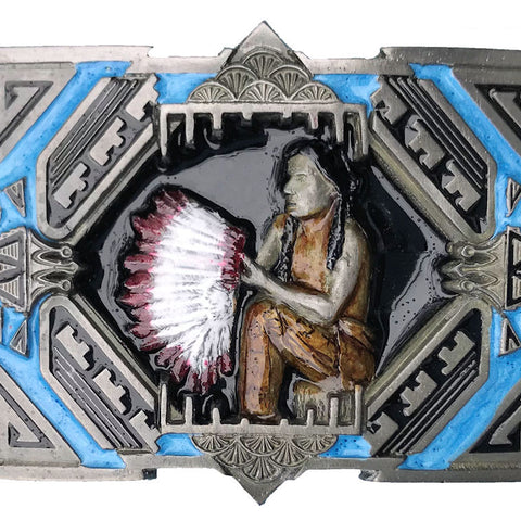 Indians Headdress Turquoise Belt Buckle