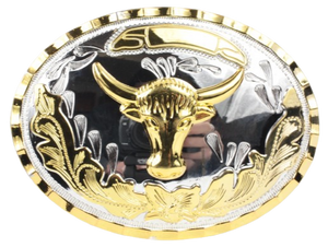 Large Golden Bull Head Oval Belt Buckle