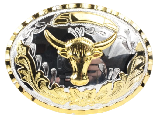 Large Golden Bull Head Oval Belt Buckle