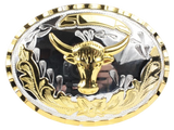 Large Golden Bull Head Oval Belt Buckle
