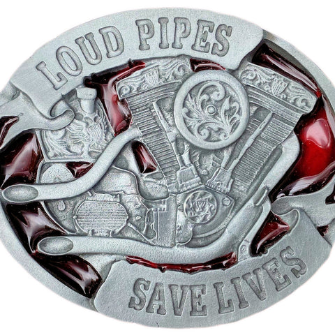Loud Pipes Save Pipes Red Belt Buckle
