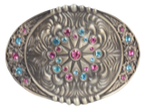 Montana Silversmiths Flower Swirl Blue & Pink Rhinestone Accented Belt Buckle