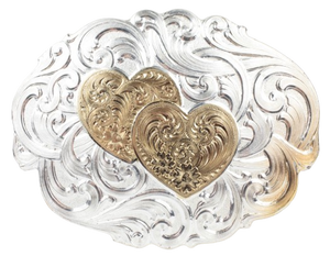 Montana Silversmiths Silver Plated Buckle Double Heart and Harness Belt Buckle