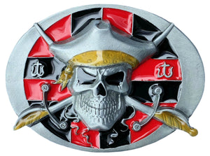 Pirate Skull Red Belt Buckle