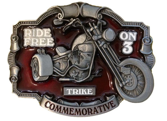 Ride Free on 3 Red Belt Buckle