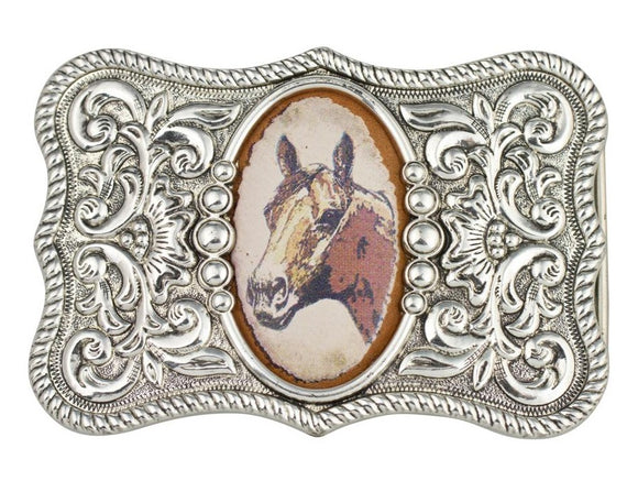 Galloping Horse Western Belt Buckle with Rope Frame, Mens Buckle