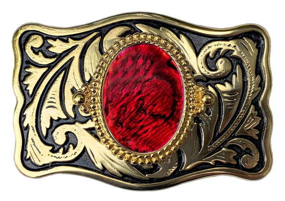 Shell Feathers Red Belt Buckle
