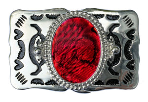 Shell Silver Rectangle Red Belt Buckle