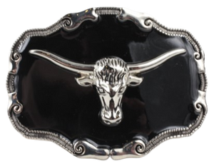 Silver Bull Black Belt Buckle