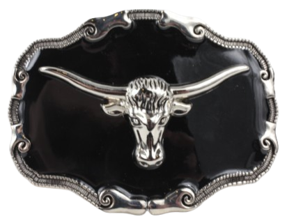 Silver Bull Black Belt Buckle