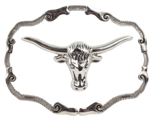 Silver Bull White Belt Buckle