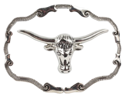 Silver Bull White Belt Buckle