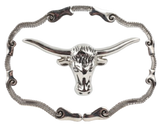 Silver Bull White Belt Buckle