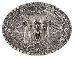 Silver Feathered Bull Belt Buckle