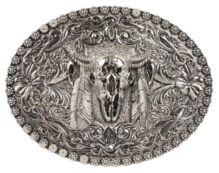 Silver Feathered Bull Belt Buckle