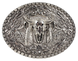 Silver Feathered Bull Belt Buckle
