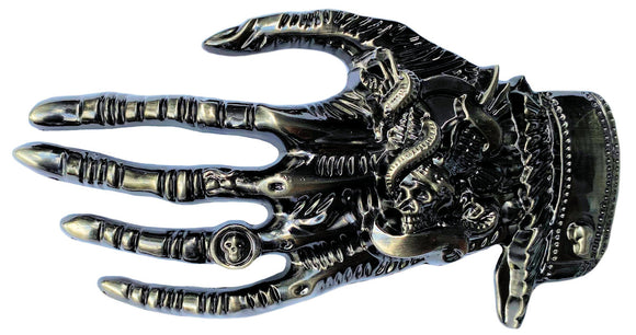 Skeleton Hand with Eagle Skull and Snake Belt Buckle