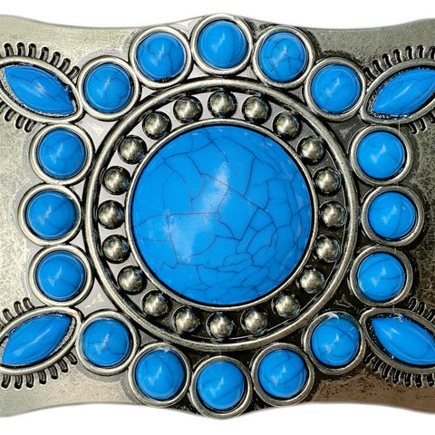 Turquoise Imitation Round Stone Belt Buckle