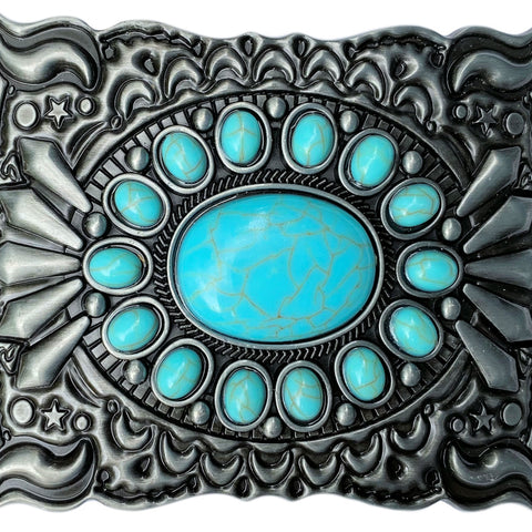Turquoise Imitation Stone Design Belt Buckle