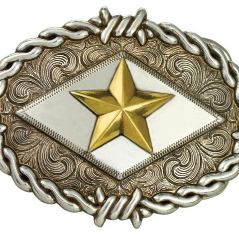 Two Tone Barbed wire Star Trophy Buckle