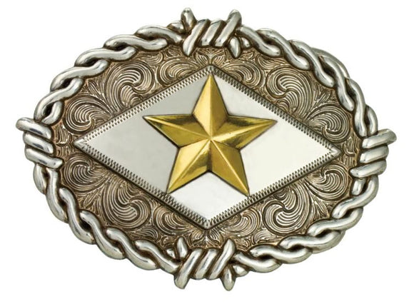 Two Tone Barbed wire Star Trophy Buckle