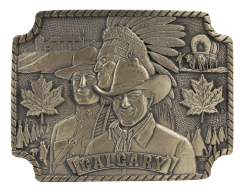 Vintage Calgary Western Heritage Solid Brass Series Souvenir Belt Buckle
