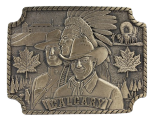Vintage Calgary Western Heritage Solid Brass Series Souvenir Belt Buckle