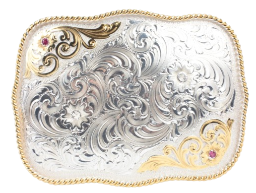 Vintage Western Montana Silversmiths Silver Plated Belt Buckle With Rare Genuine Rubies